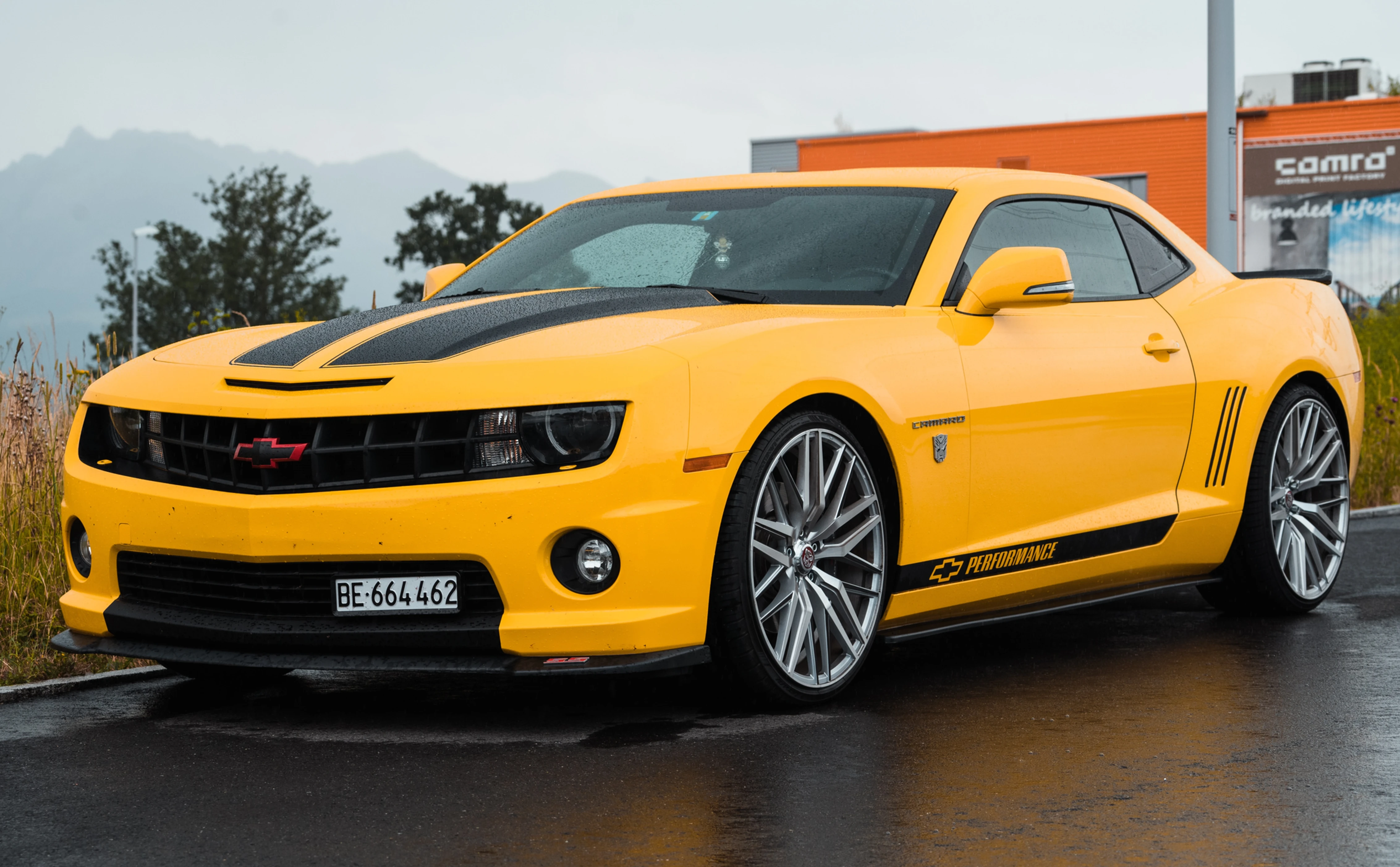 A bright yellow sports car